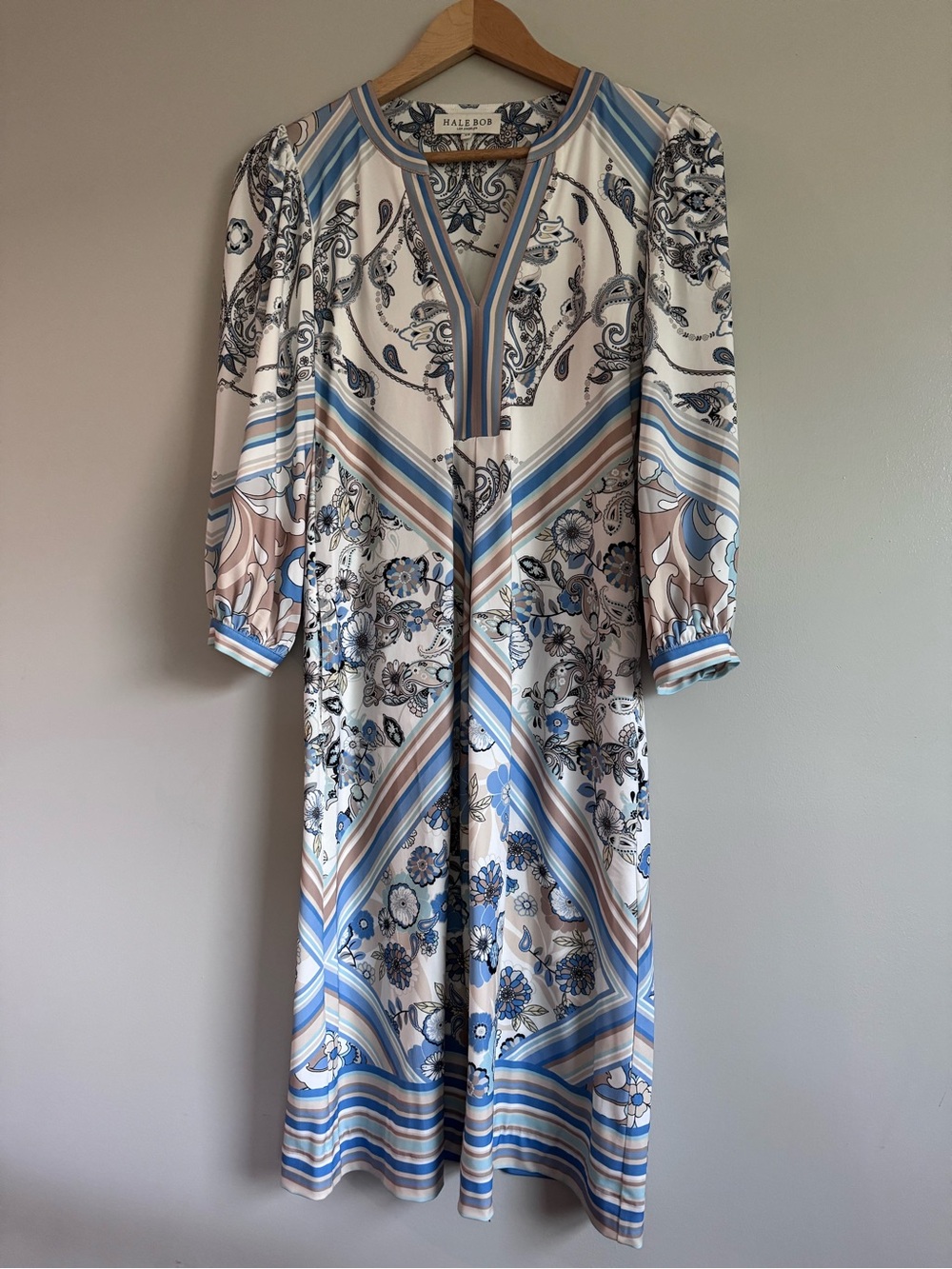 HALE BOB Jelena Jersey Dress Paisley Floral Stripe Stretch Sz M Resort Wear Boho